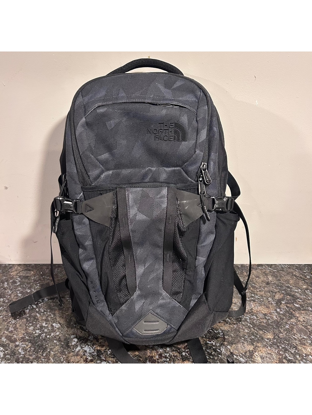 The North Face Recon Backpack Daypack Black Geometric Pattern School Laptop